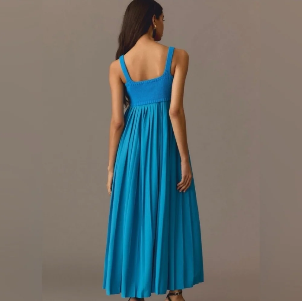 New Anthropologie Mare Mare Pleated Maxi Dress Cobalt Blue size L - Picture 2 of 14